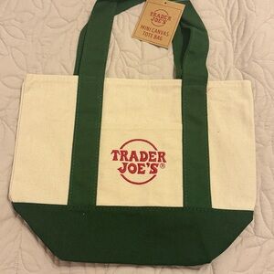 Trader Joe's Green and Cream Mini Canvas Tote